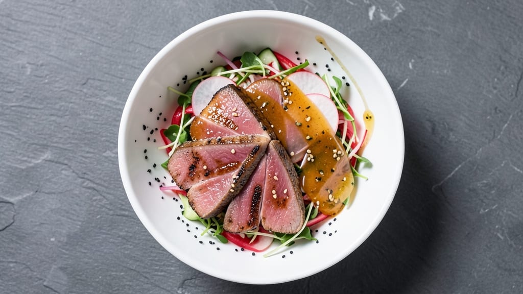 Asian Ahi Tuna Salad Recipe: Sesame-Soy Marinated Bites With Crunchy Topping