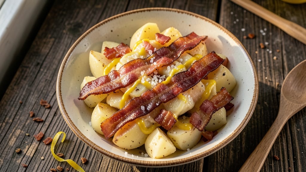 Old Fashioned German Potato Salad Recipe with Bacon: Smoky Bacon Crunch and Mustard-Vinegar Tang