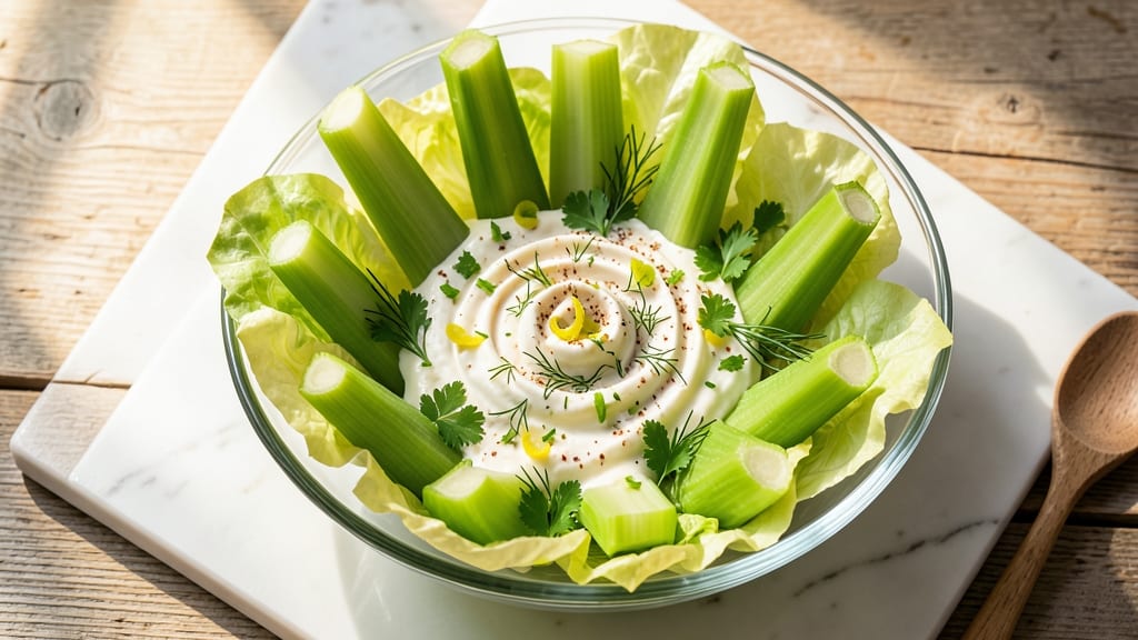 Arranged Salad Recipe: Stacked Celery Crowns With Herb-Infused Cream Cheese Layers