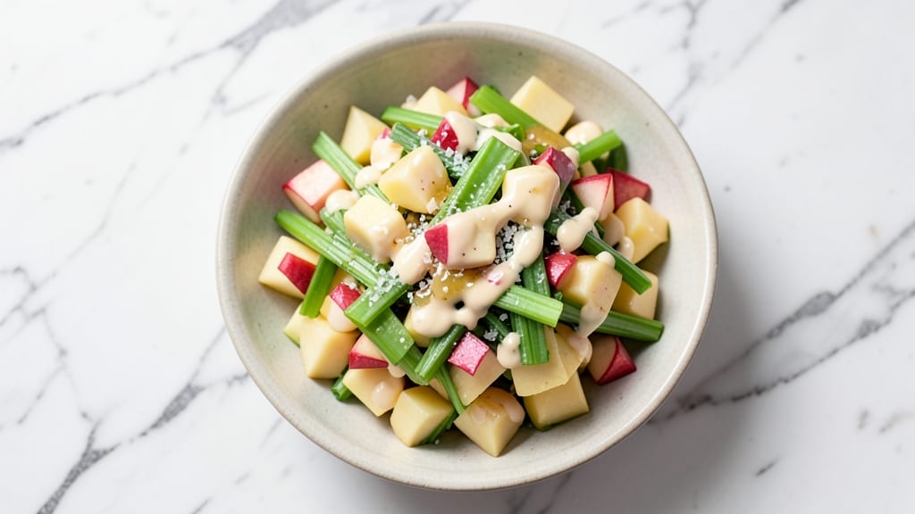 Authentic Japanese Potato Salad Recipe: Crispy Celery Crowns Over Mayonnaise-Light Dressing
