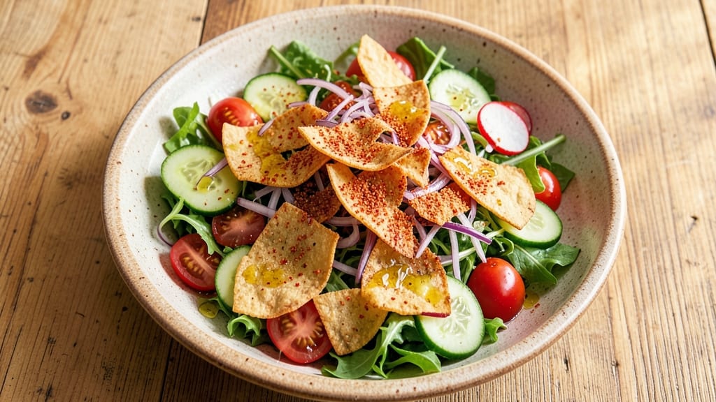 Authentic Lebanese Fattoush Salad Recipe: Crispy Pita Chips and Tangy Sumac Zing
