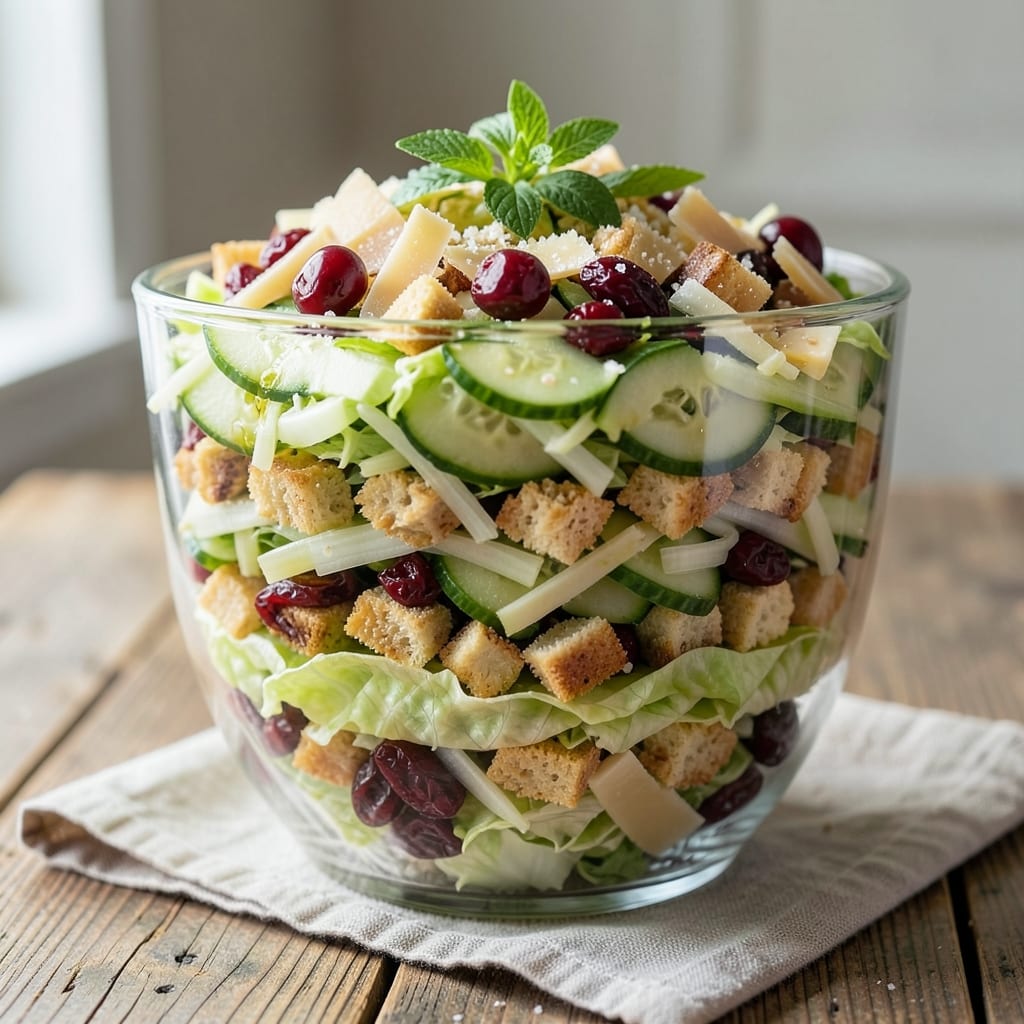 12 Layer Salad Recipe: Celery-Crouton-Parmesan Crunch Stack