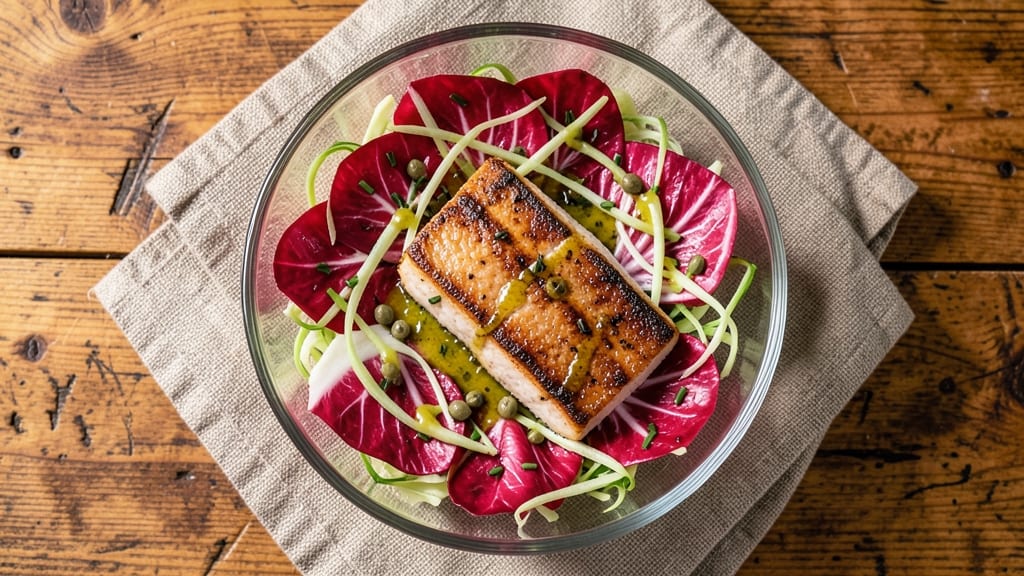 Angler Radicchio Salad Recipe: Crispy Celery Crowns Over Smoky Parmesan Bliss