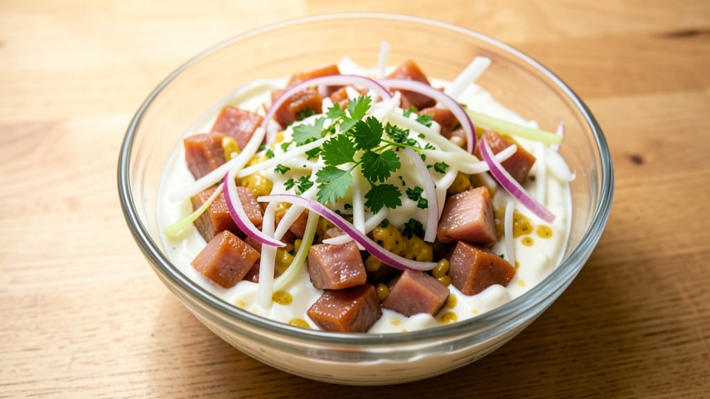 Canned Ham Salad Recipe: Creamy Mayonnaise Base with Sweet Cured Meat Chunks
