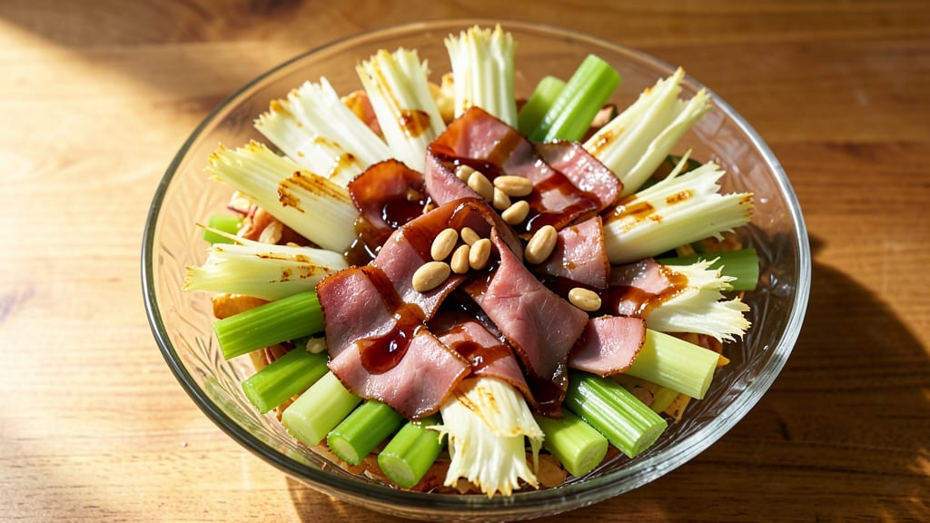 Baked Ham and Celery Crown Salad Recipe: Crispy Celery Crowns Over Smoky Maple Dressing Bliss