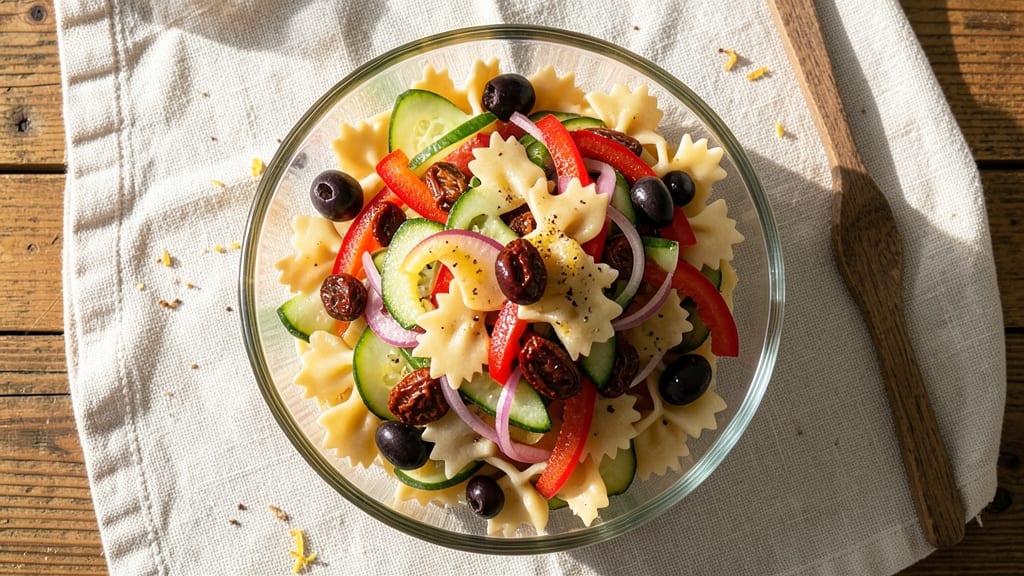 Bow Tie Pasta Salad Recipe with Sun Dried Tomatoes: Mediterranean Twist in 20 Minutes