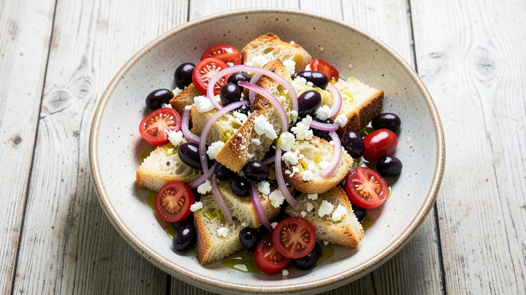 Barefoot Contessa's Greek Panzanella Salad Recipe: Crispy Bread Cubes Meet Bright Tomato Bliss