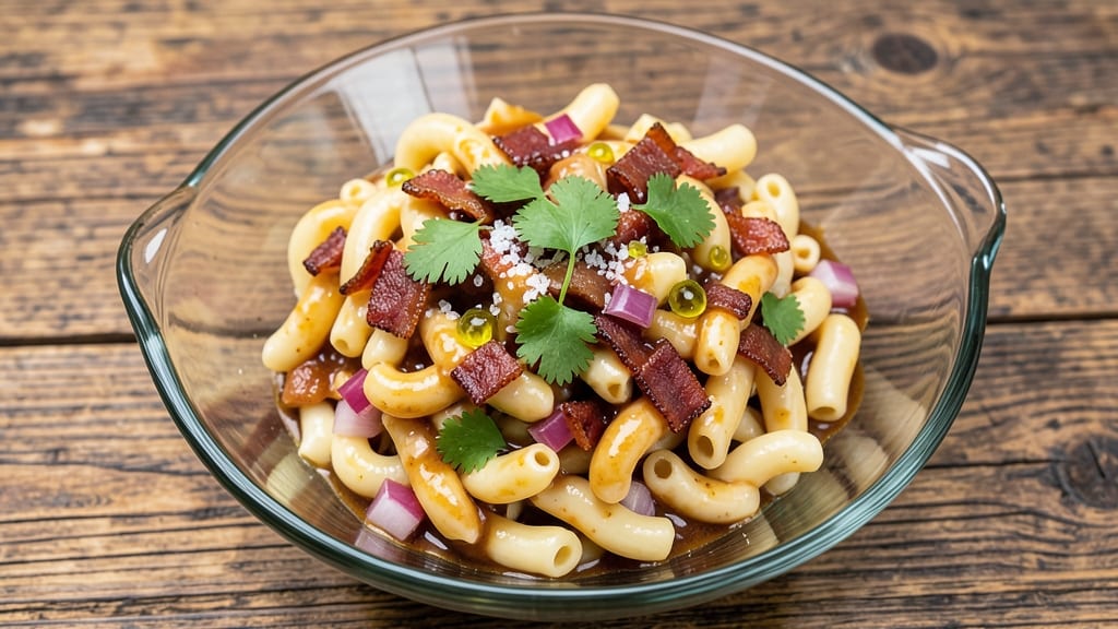 Barbecue Macaroni Salad Recipe: Smoky BBQ Threaded Through Creamy Triangles