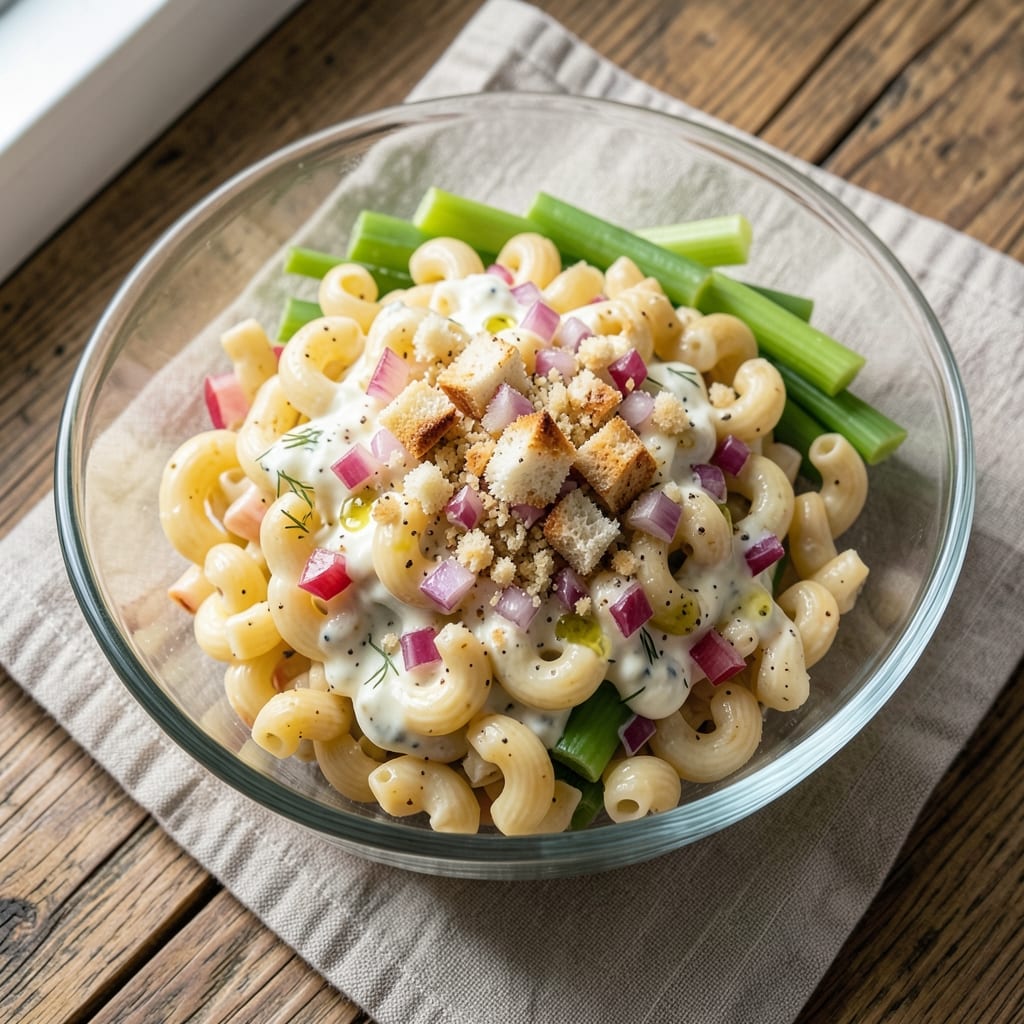 2-Lb Macaroni Salad Recipe: Celery-Crouton Crunch Without Mayo