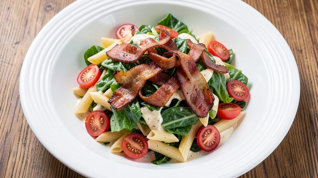 Bacon, Lettuce, and Tomato Pasta Salad Recipe: Smoky Crunch and Creamy Herb Harmony