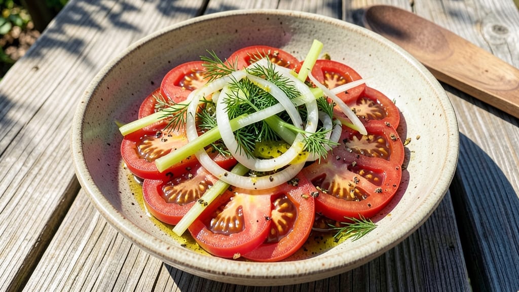 Amish Tomato Salad Recipe: Celery Crown Crunch With Sweet Onion Bliss